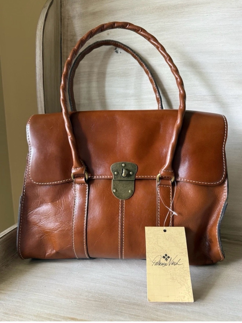 NWT Patricia Nash Heritage Vienna Tan Brown Leather Purse Satchel Shoulder Bag